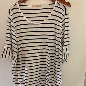 Philosophy Black and White Striped Scoop Neck Tee & Teal Green